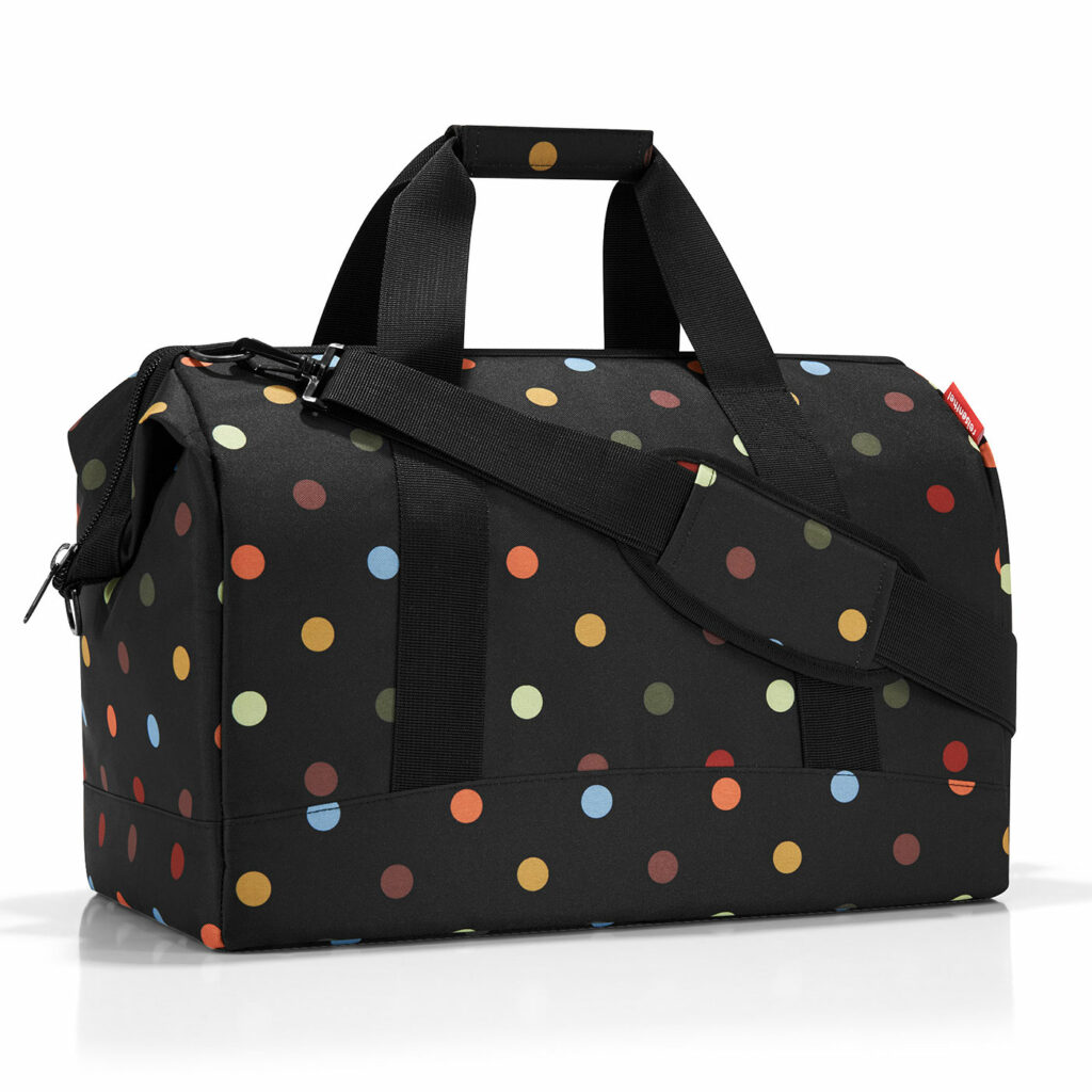 Cestovní taška Reisenthel Allrounder L dots | 32 l | černá | Dots | 48x29xV.39,5 cm | Reisenthel | v ruce, přes rameno