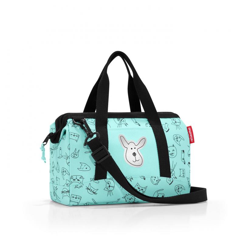 Cestovní taška Reisenthel Allrounder XS kids cats and dogs mint | 5 l | modrá | Cats and dogs mint | 27x12xV.21 cm | Reisenthel | v ruce, přes rameno