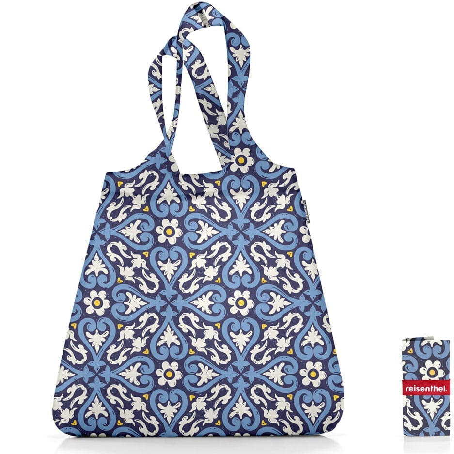 Nákupní taška Reisenthel Mini maxi shopper floral 1 | 15 l | modrá | Floral 1 | 43,5x6xV.63 cm | Reisenthel | v ruce, přes rameno