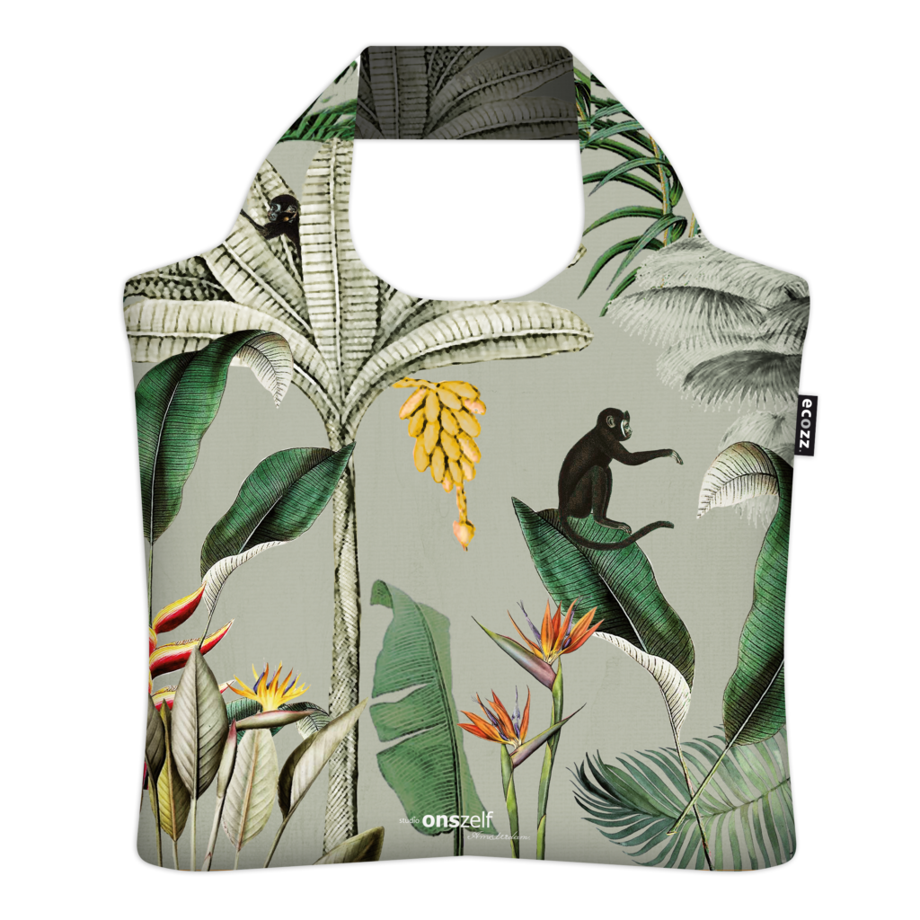 Nákupní taška Ecozz Tropical leaves | | šedá | | 46 x 41 cm | Ecozz | v ruce, přes rameno
